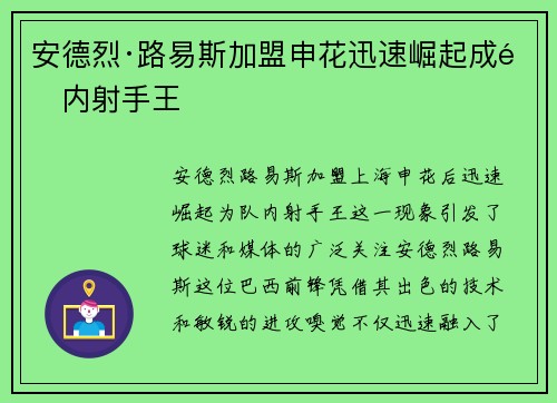 安德烈·路易斯加盟申花迅速崛起成队内射手王