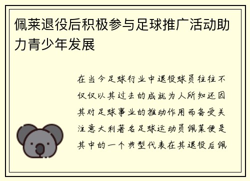 佩莱退役后积极参与足球推广活动助力青少年发展