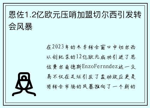 恩佐1.2亿欧元压哨加盟切尔西引发转会风暴 恩佐1.2亿欧元压哨加盟切尔西引发转会风暴